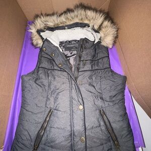 Aeropostale Dark Gray Vest with Faux Fur Hood